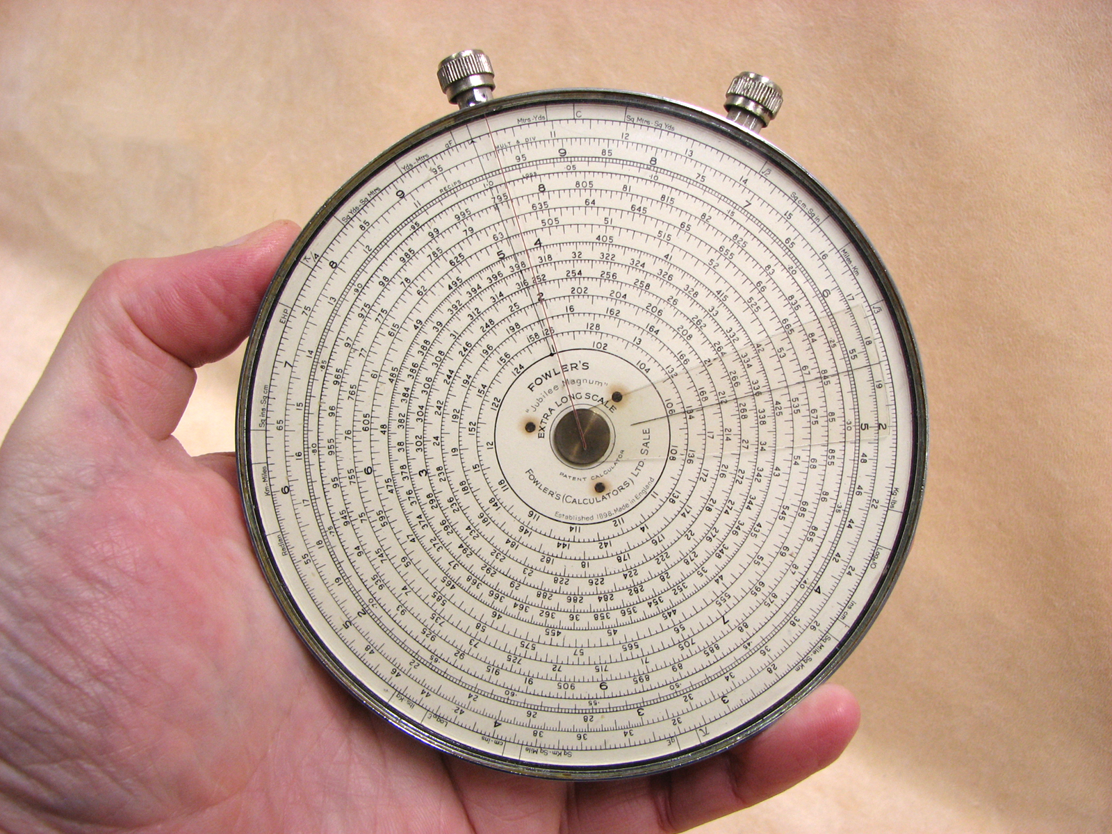 Fowler's Jubilee Magnum Extra Long Scale calculator in presentation case